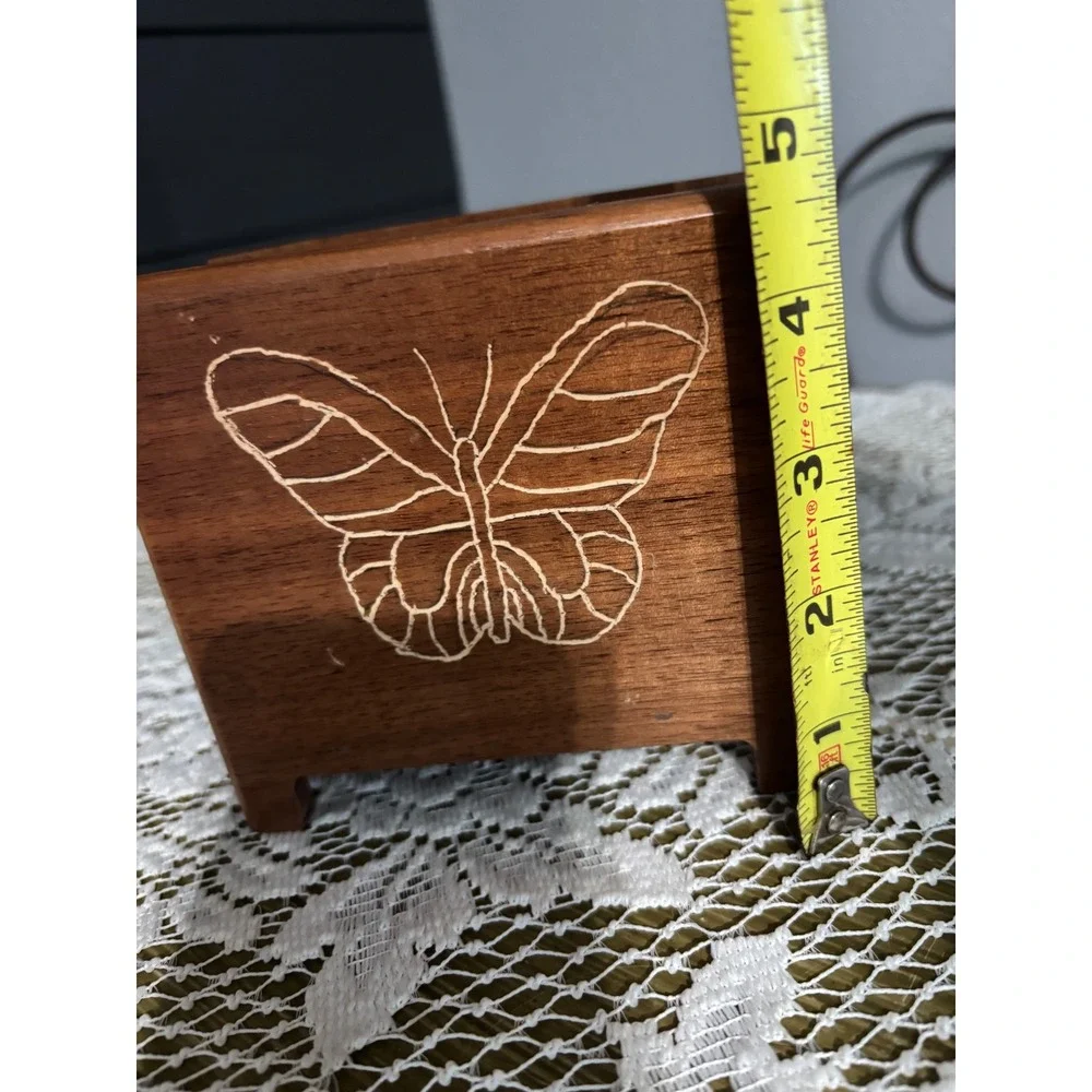 Vintage Wooden Butterfly Napkin Holder Etched Wood Rustic Kitchen Table Decor